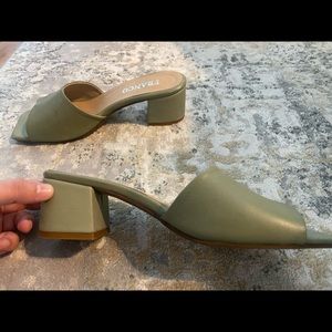 Green chunky heels - genuine soft leather - size 9-9.5